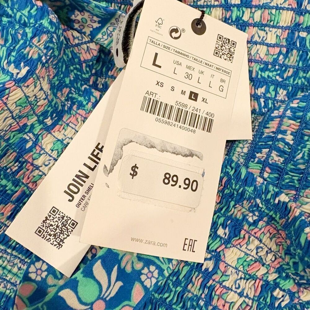NWT Zara Floral Smocked Dress Size Large Blue - Picture 12 of 12